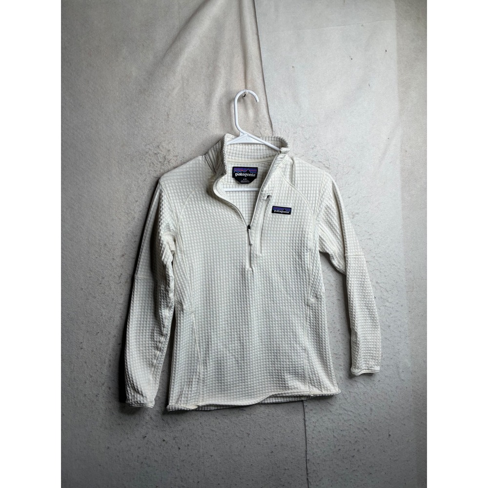 Patagonia R1 Polartec Power Grid Waffle Knit 1/2 Zip Pullover White Womens Small